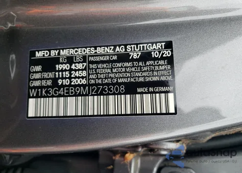 2021 Mercedes-Benz A 220 z USA, uszkodzony, nr VIN W1K3G4EB9MJ273308